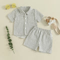 Toddler Baby Boy Shorts Set Striped Collared Short Sleeve Button-up Shirts Elastic Waist Shorts Summer Clothes 2Pcs