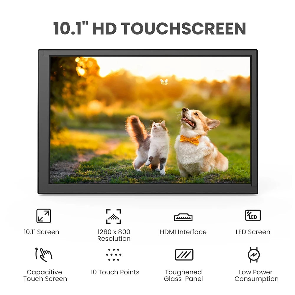 Portable HD 1280X800 Capacitive Touch Screen 10" Raspberry Pi Monitor Driver-free 10-point Touchscreen IPS Display for Banana Pi&Raspberry Pi 4B/3B+/3A+/2B,Compatiable with Win 7/8/10/11,Gift for DIY programmer