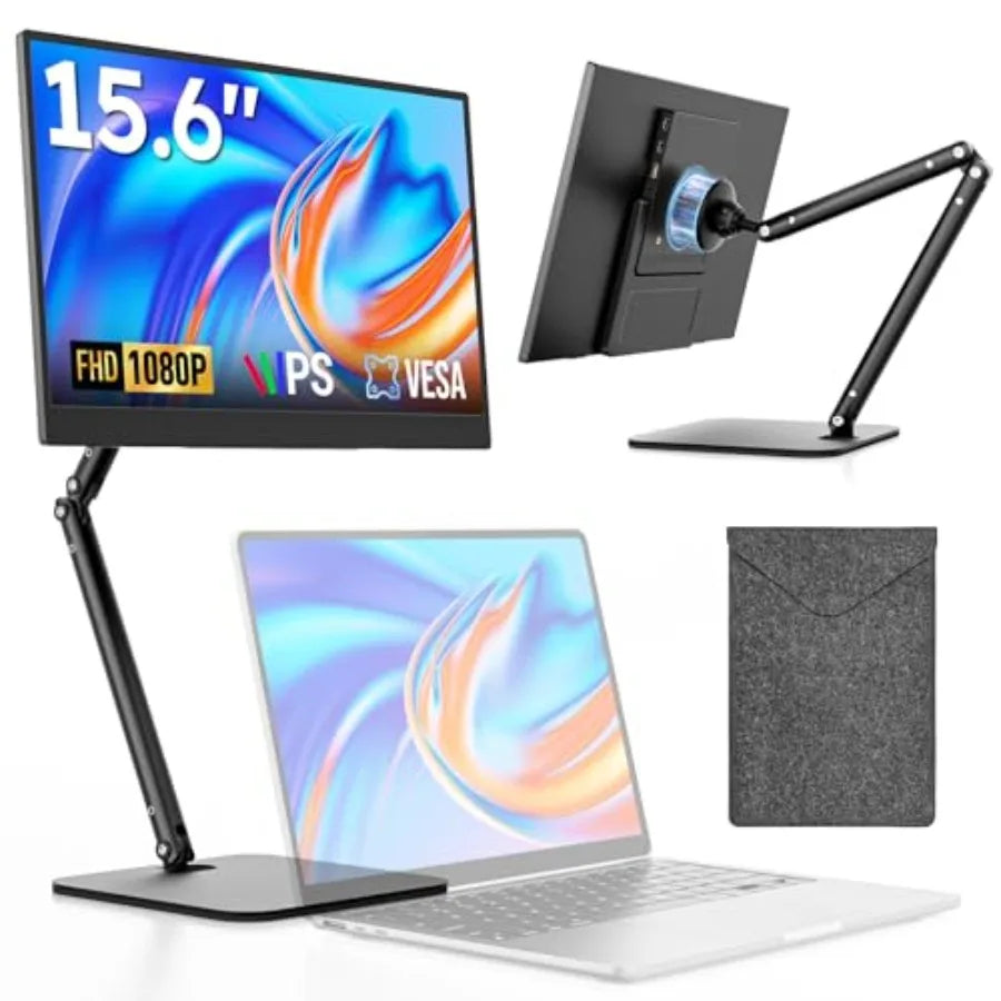 Portable Monitor, 15.6" FHD 1080P IPS Travel Monitor for Laptop, Foldable Magnetic and Carry Case Included, USB-C Screen Extend