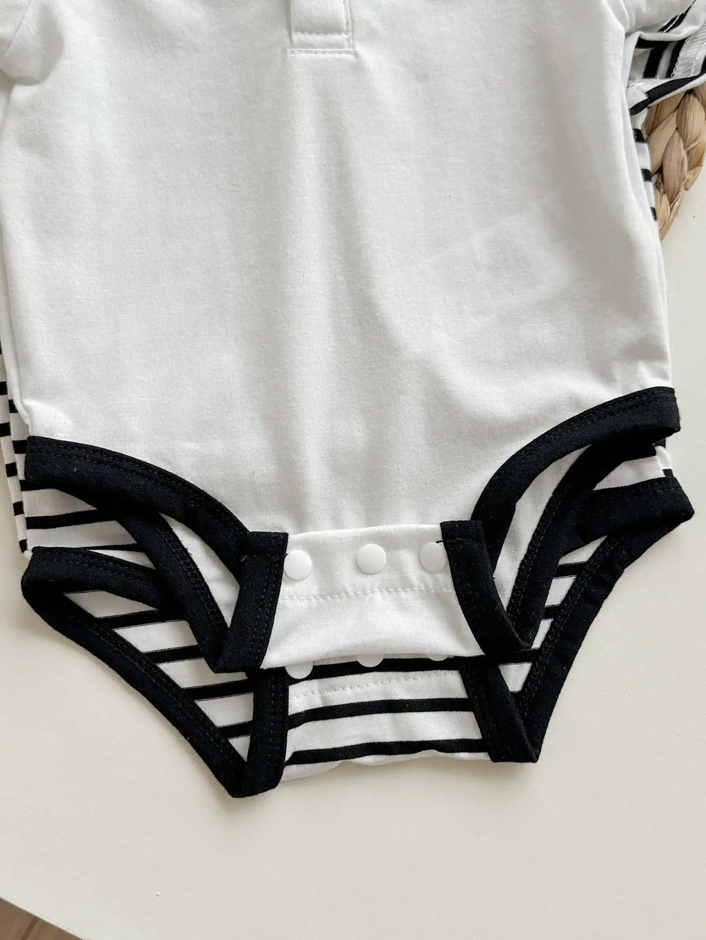 2pcs Set Newborn Baby Boys Cute Casual Striped Knit Short Sleeve Polo Bodysuit Outfit, Suitable For Birthday Party