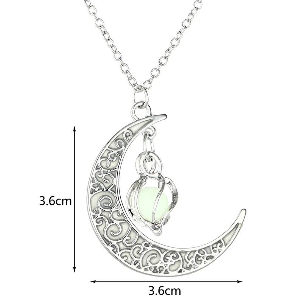 Womens Teen Girls Luminous Moon Necklace Moon Pendants Chain Choker Glow in The Dark Necklace Jewelry Gifts