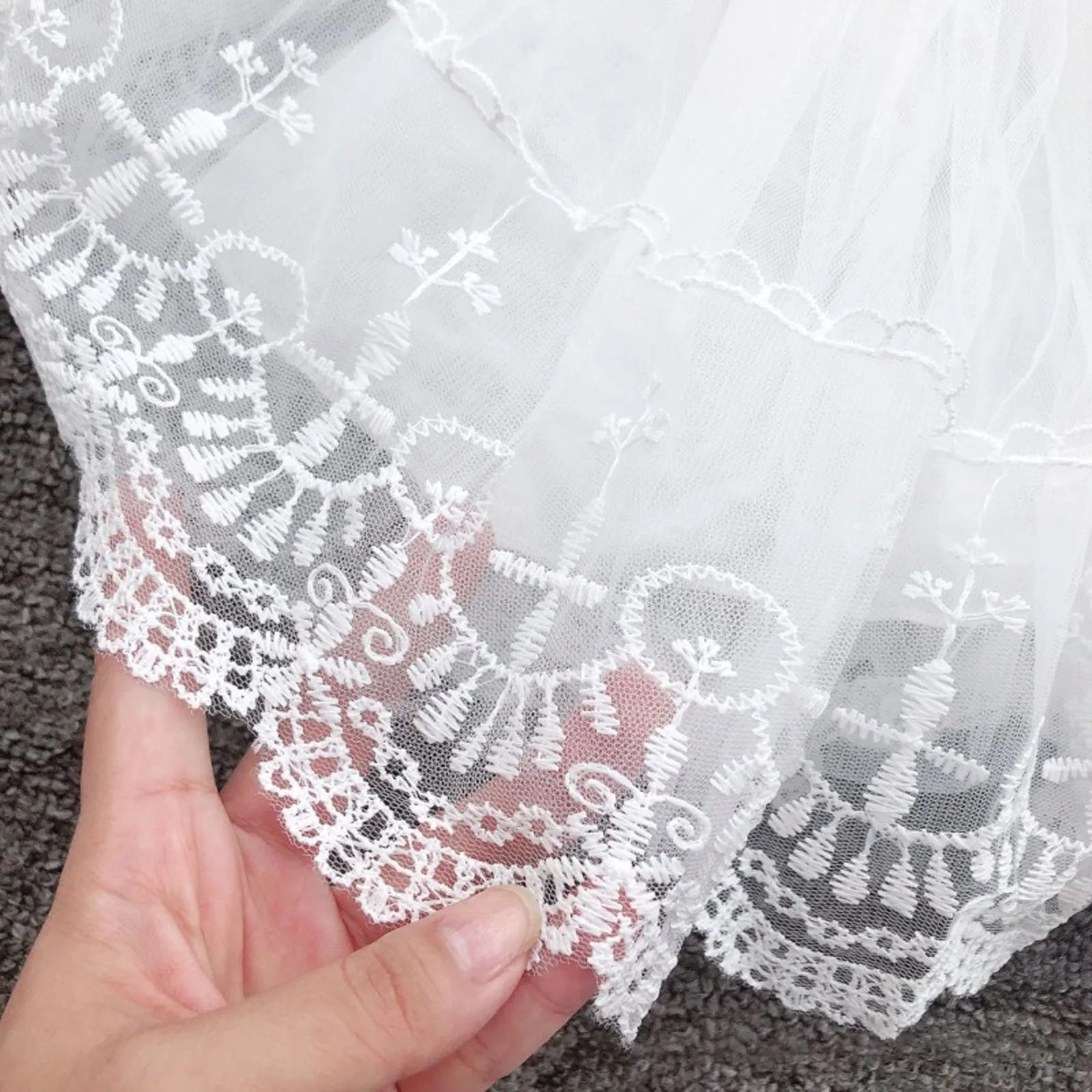 Newborn Baby Girls Princess Dress Infant Lace Crochet Tulle Dress O Neck Ruffled Sleeve Bubble Skirt Little Girl Ruffle Dress