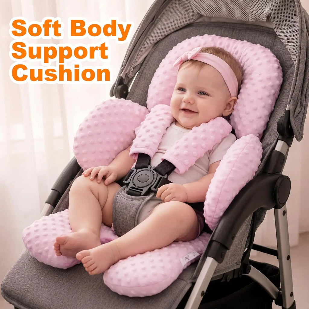 Ultra-Soft Infant Car Seat Head Support, Reversible Minky & Microfiber Insert for Newborns, Girls Pink