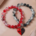 10mm New Style Couple Bracelet with Broken Glass Beads and Magnetic Heart-shaped Beads for Holding Hands, Handmade String Beads