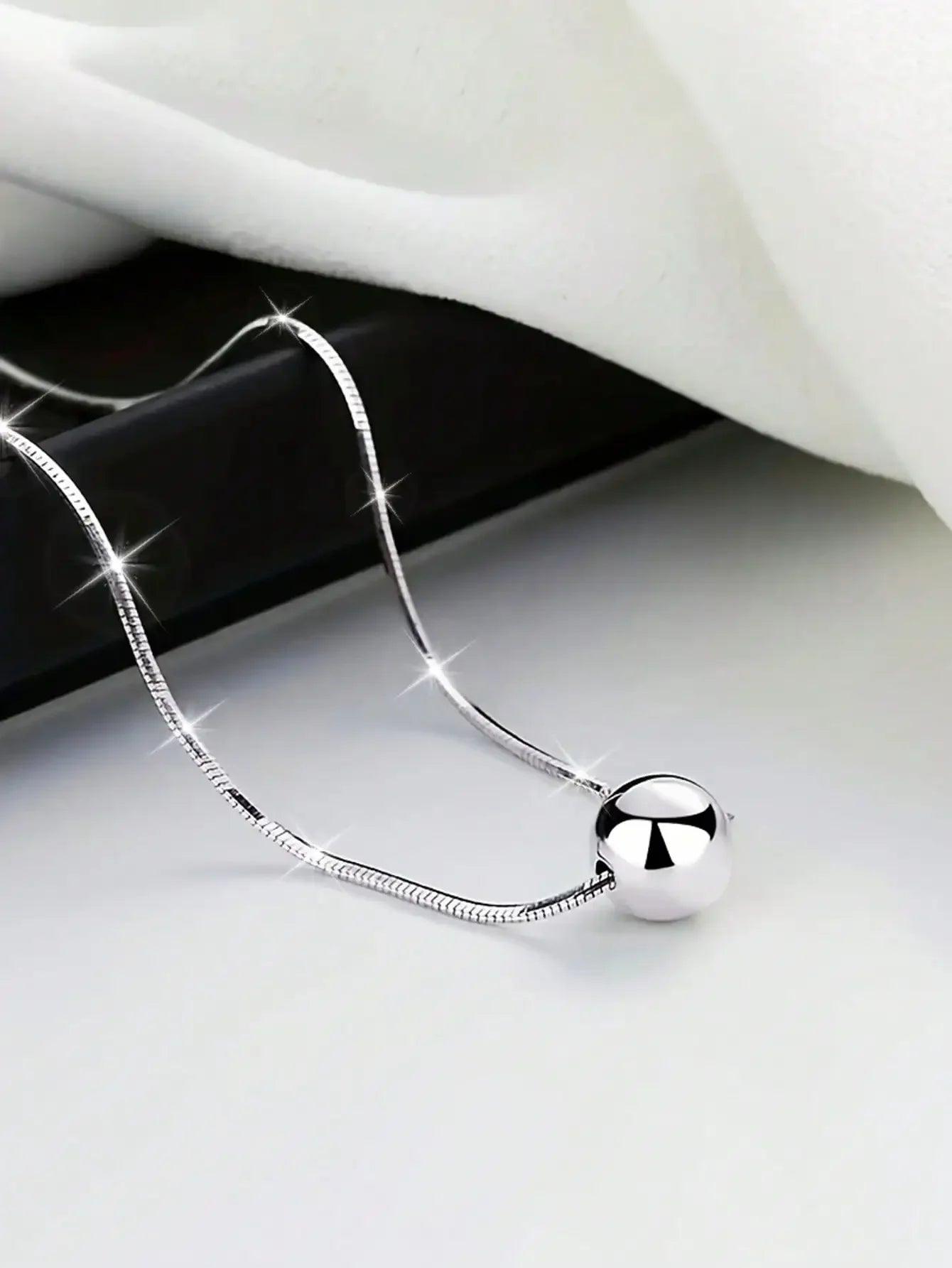 Elegant Sterling Silver Vintage Style Necklace - Simple Spherical Pendant and Snake Chain, Perfect Anniversary Gif
