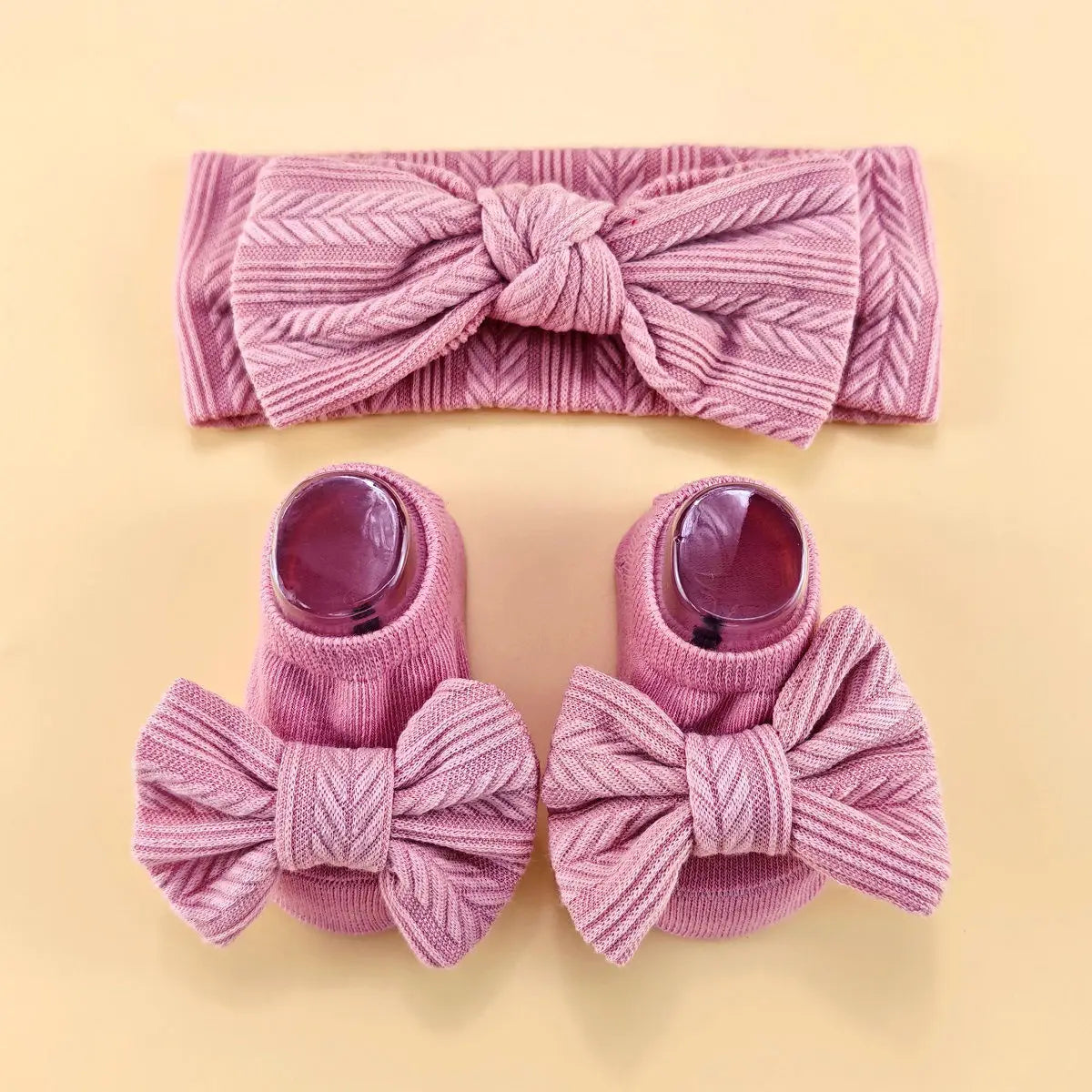 4pcs/set Newborn baby hat with headband gloves socks set Infant Felt Cute Bow Headwraps Baby Gloves Socks 0-6M Beanies