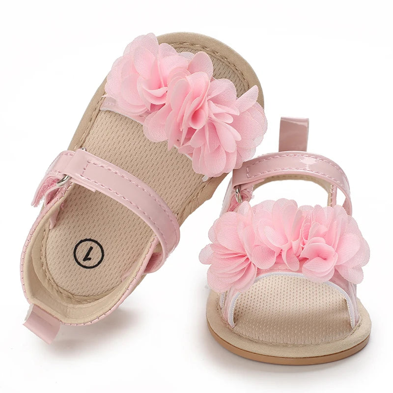 Summer Western Style Baby Flower Princess Shoes Pink Open Toed Baby Girl Sandals