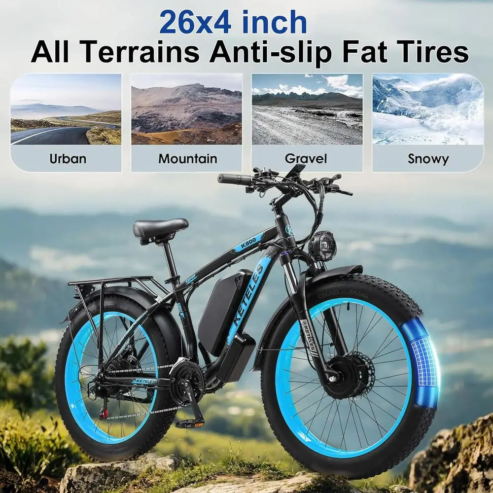 Electric Bike or Adults, AWD Ebike Dual Motor 4000W Peak, 26'' at Tire Ebikes with 48V 22.4AH Battery Hydraulic Disc Brake Ele