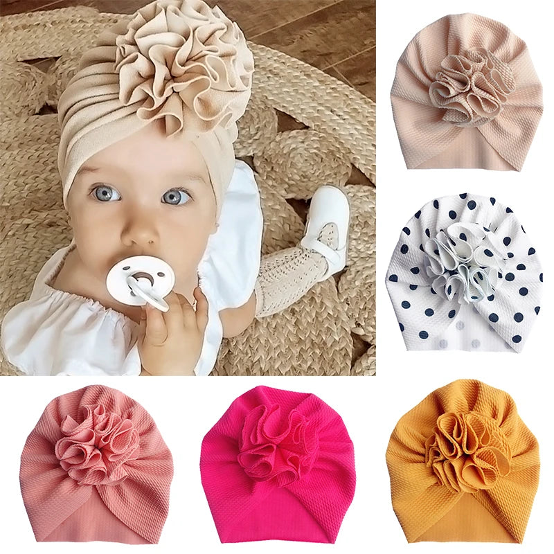 Cute Flower Baby Turban Hat Soft Baby Girl Headwrap Beanie Hat For Newborn Infant Toddler Headwear Headband