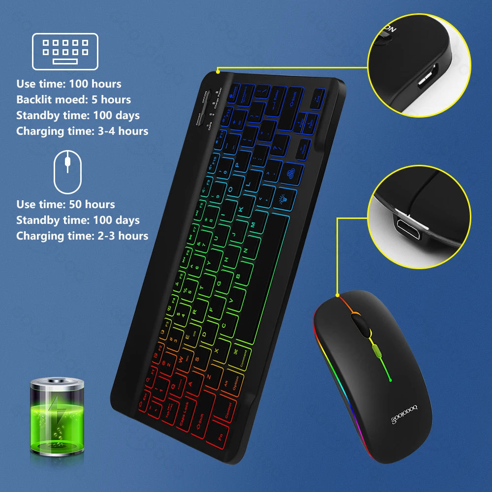 10 inch RGB Backlit Rechargeable  Bluetooth Keyboard Wireless Keyboard Bluetooth Mini Keyboard