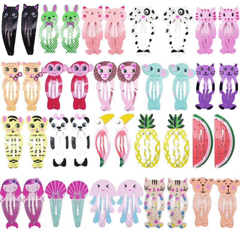 30Pcs/Lot-Style Women Hair Accessories Cartoon Hair Clip Flower Hairclip Cute Headdress Print Alloy Hairpins for Girls