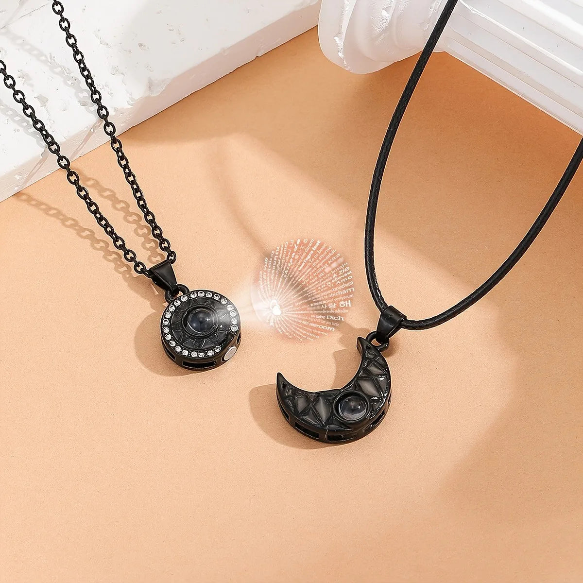 Pendant necklace couple sun and moon, heart magnetic attraction necklace