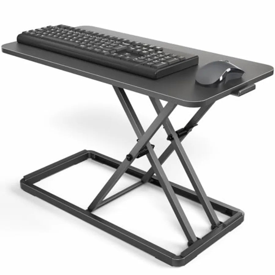 sit-stand workstation: 24-inch single-top scissors lift keyboard and mouse riser, height adjustable laptop desk, blac