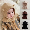 Winter Knit Hat for Baby Cute Cartoon One Piece Scarf Cap Kids Thickened Warm Ear Protection Woolen Beanies Caps