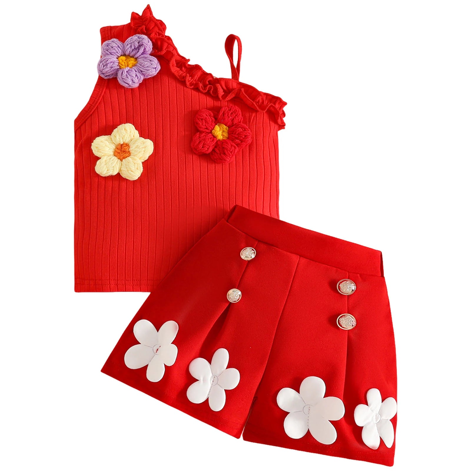 Flower Embroidery Sleeveless Smocked Tops Shorts Set Toddler Baby Girl Summer Clothes Cute Two Children'S Baby Clothing Sets