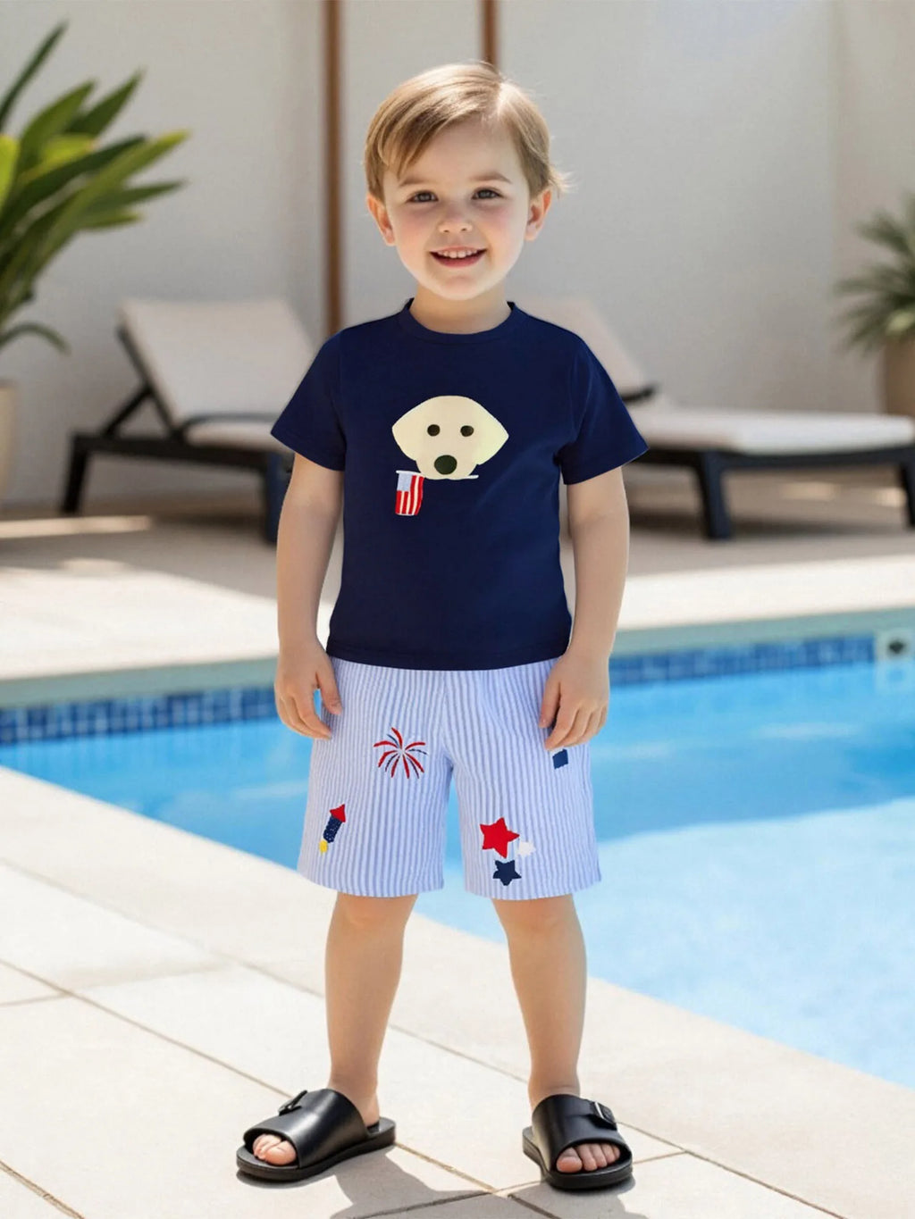 Toddler Boys American Flag Print Short Sleeve T-Shirt and Elastic Waist Star Stripe Shorts Set for 2 Piece Outfit