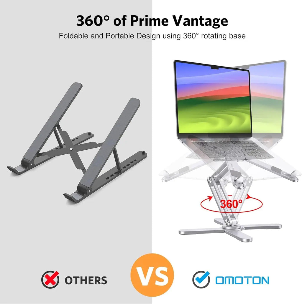 360° Rotating Laptop Stand for Desk,  Foldable Computer Riser, Adjustable Height & Angle, Fit MacBook Air Pro Dell HP 11-16 inch, Silver