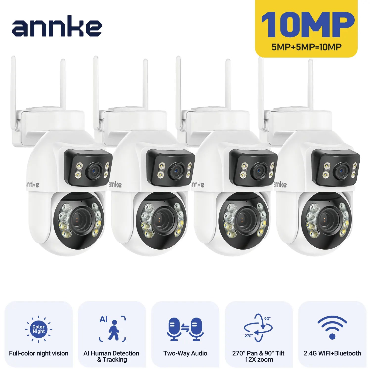 10MP Dual Lens PTZ Camera 2.4G 12X wifi security camera Color Night Vision 1/2/4 PCS outdoor surveillance camera