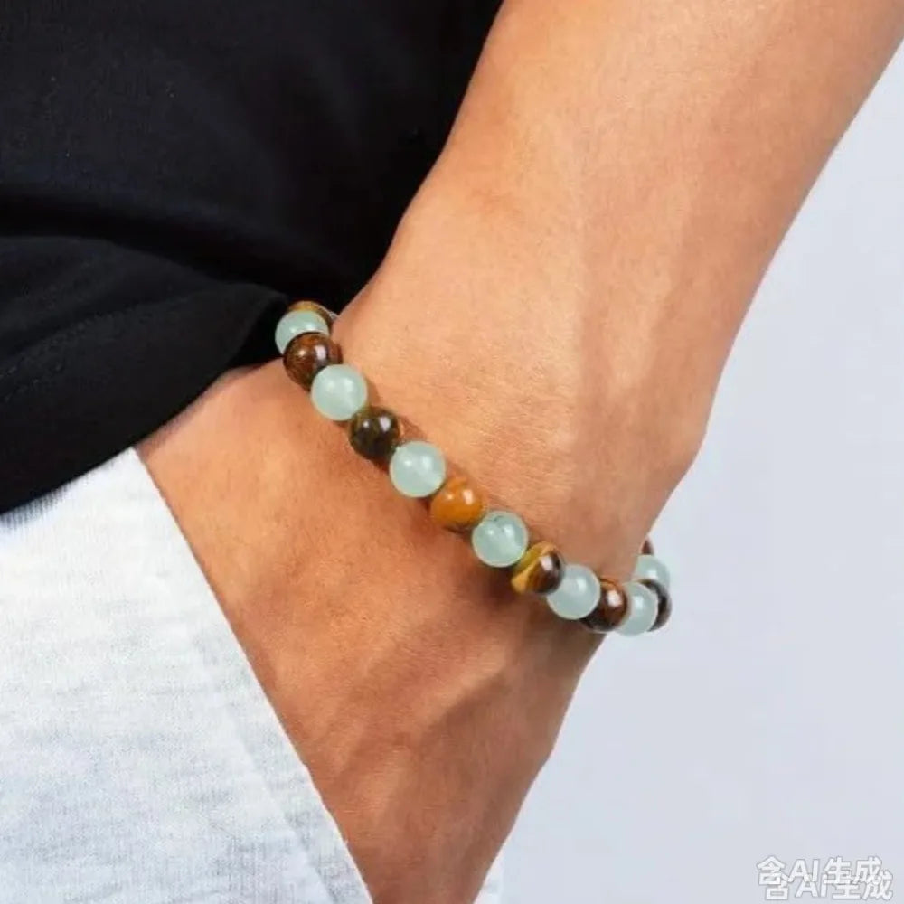 Money Attracting Bracelet, Wealth Luck Bracelet with Green Aventurine Tiger Eye