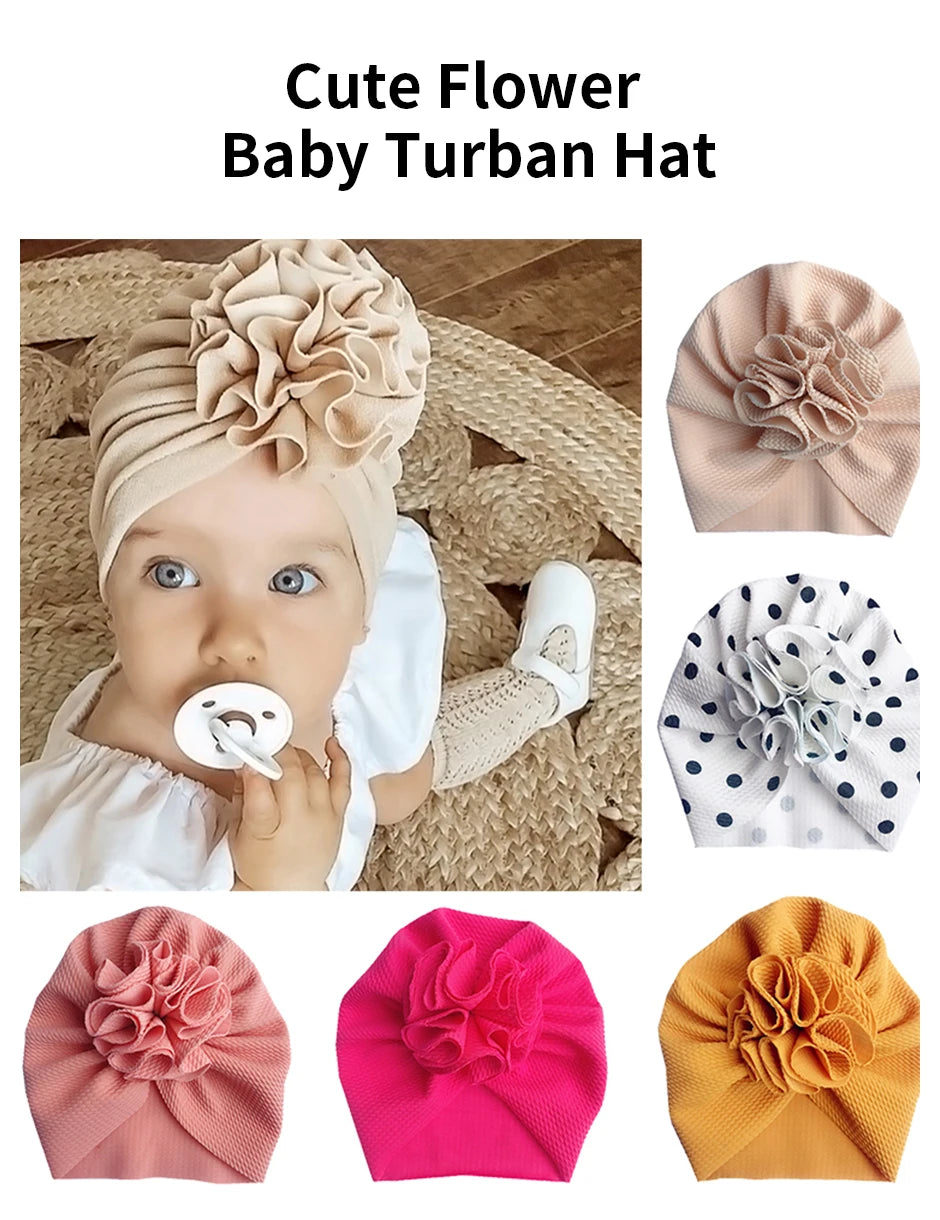 Cute Flower Baby Turban Hat Soft Baby Girl Headwrap Beanie Hat For Newborn Infant Toddler Headwear Headband