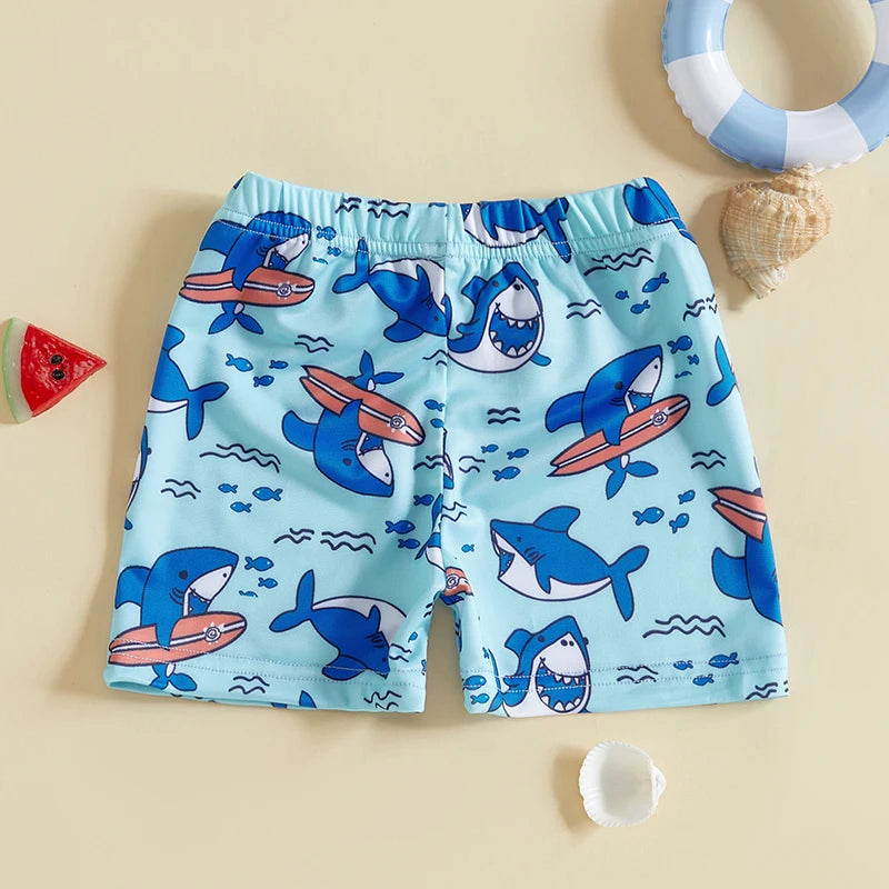 Children s Boys Swim Trunks with Fun Dinosaur Star Print Adjustable Elastic Waist Beach Shorts for Toddler Swimwear