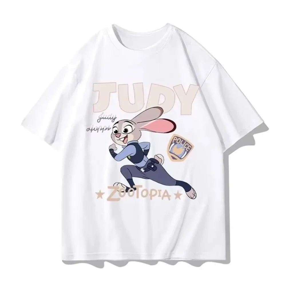 Disney Summer New Zootopia Judy Hopps Officer Rabbit Comic Book Patterns Disney Cartoon Fashion 3D T-Shirt Y2k Mens Clothing