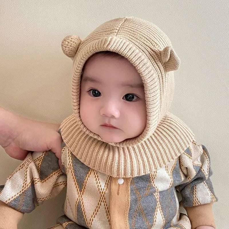 Winter Knit Hat for Baby Cute Cartoon One Piece Scarf Cap Kids Thickened Warm Ear Protection Woolen Beanies Caps