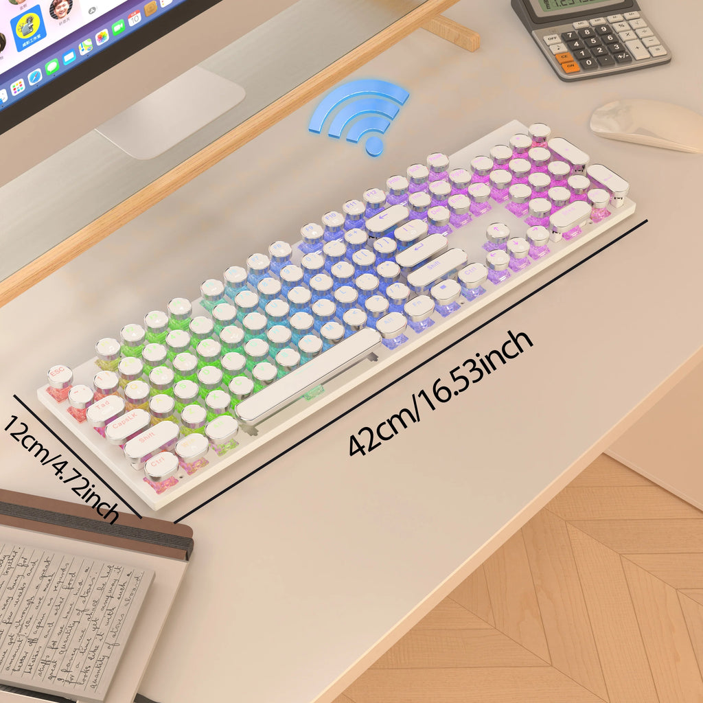 Wireless Punk Typewriter Mechanical Keyboard Round Keycaps And RGB 104-Key Game Office Triple Mode Wireless 5.0/2.4G/Wired E