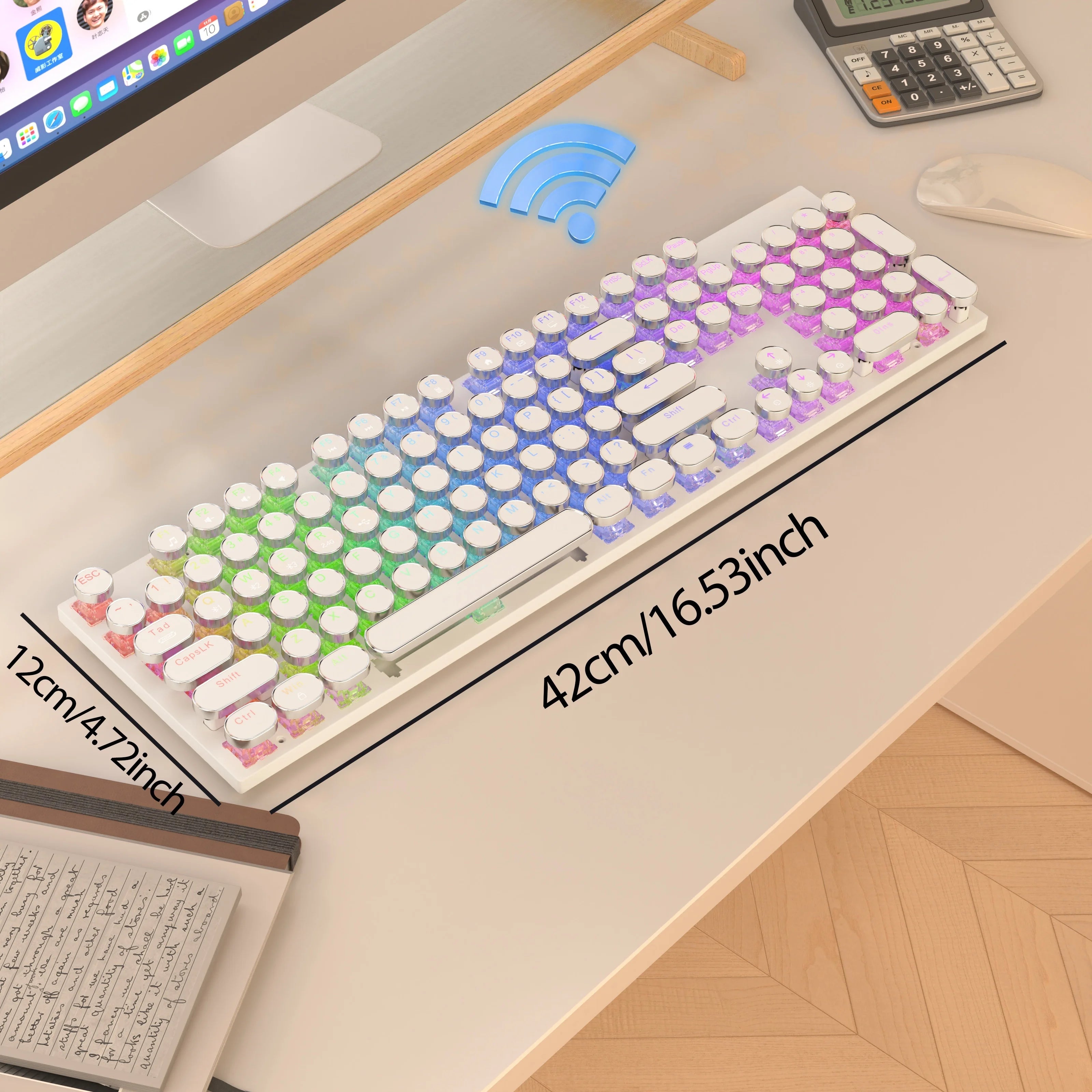 Wireless Punk Typewriter Mechanical Keyboard Round Keycaps And RGB 104-Key Game Office Triple Mode Wireless 5.0/2.4G/Wired E