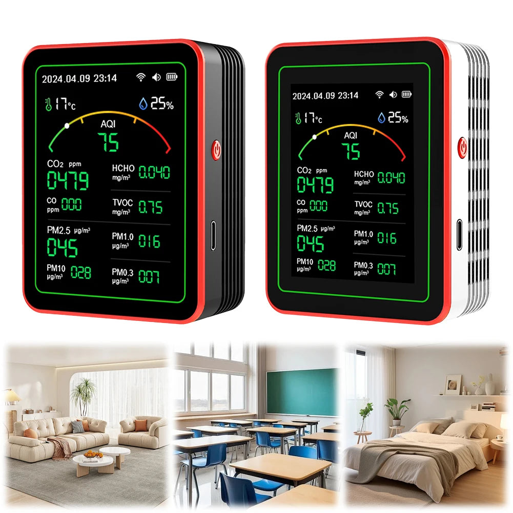 WiFi 15 in 1 Indoor Air Quality Monitor APP Control Portable AQI PM0.3 PM1.0 PM2.5 PM10 Tester Household CO CO2 TVOC HCHO Tester