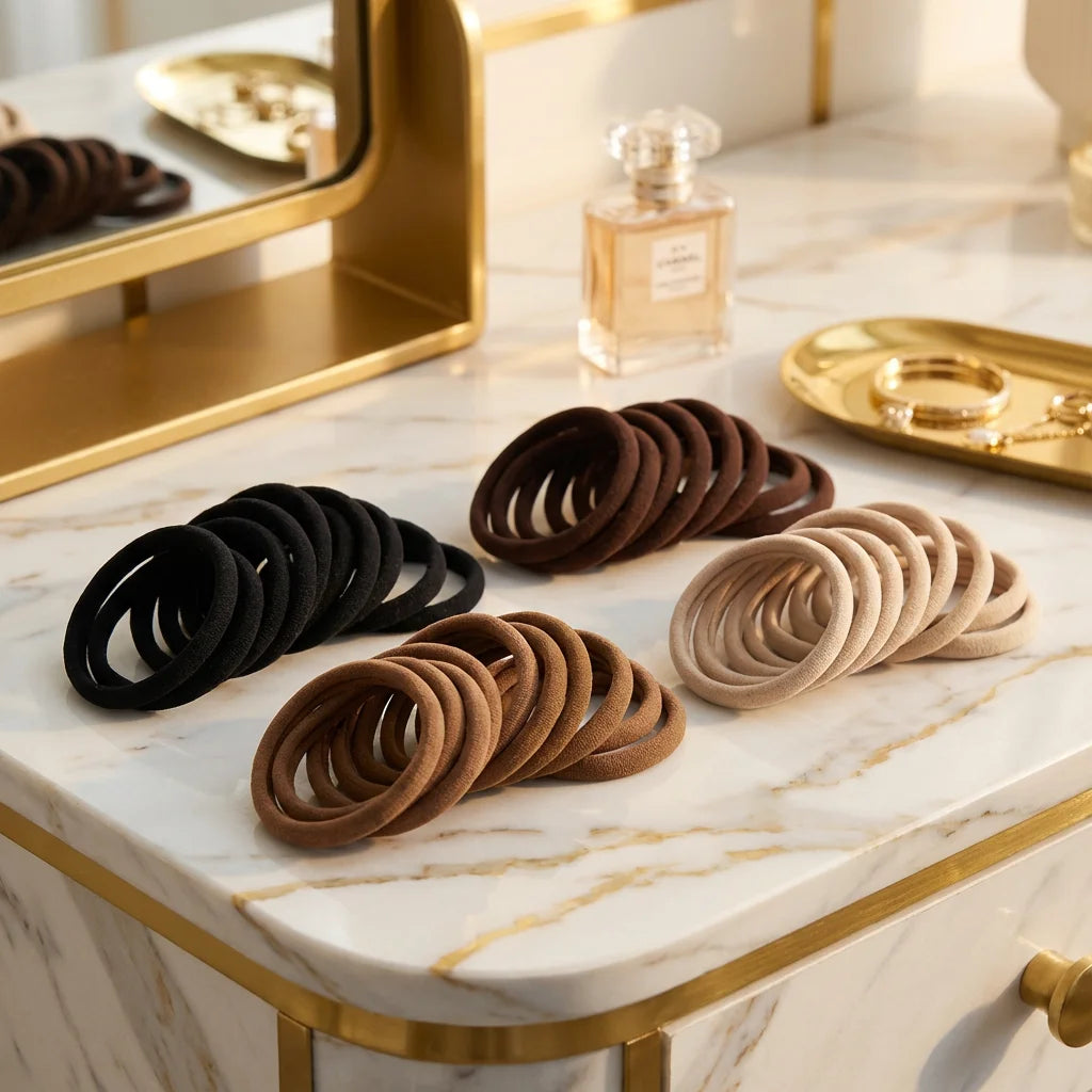 Daily Commute 50pcs Neutral Tone Hair Ties - Seamless High Elasticity Nylon, No Snag & No Crease