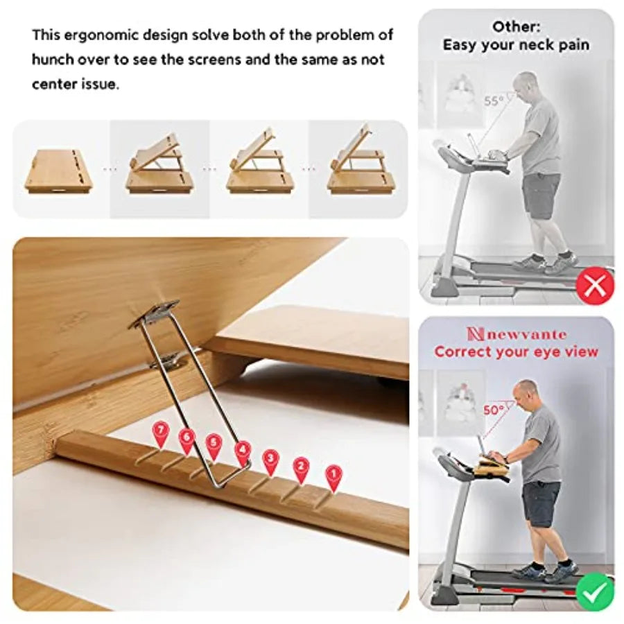 Treadmill Desk Attachment Bamboo Walking Laptop Stand Holder Workstation Adjustable Desktop Laptop Tray for Treadmill