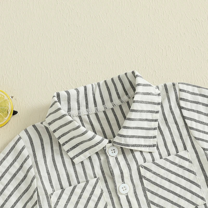 Toddler Baby Boy Shorts Set Striped Collared Short Sleeve Button-up Shirts Elastic Waist Shorts Summer Clothes 2Pcs