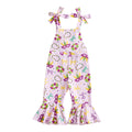 Infant Girls Romper with Printed Design Adjustable Spaghetti Straps and Stylish Bell Bottom Overalls