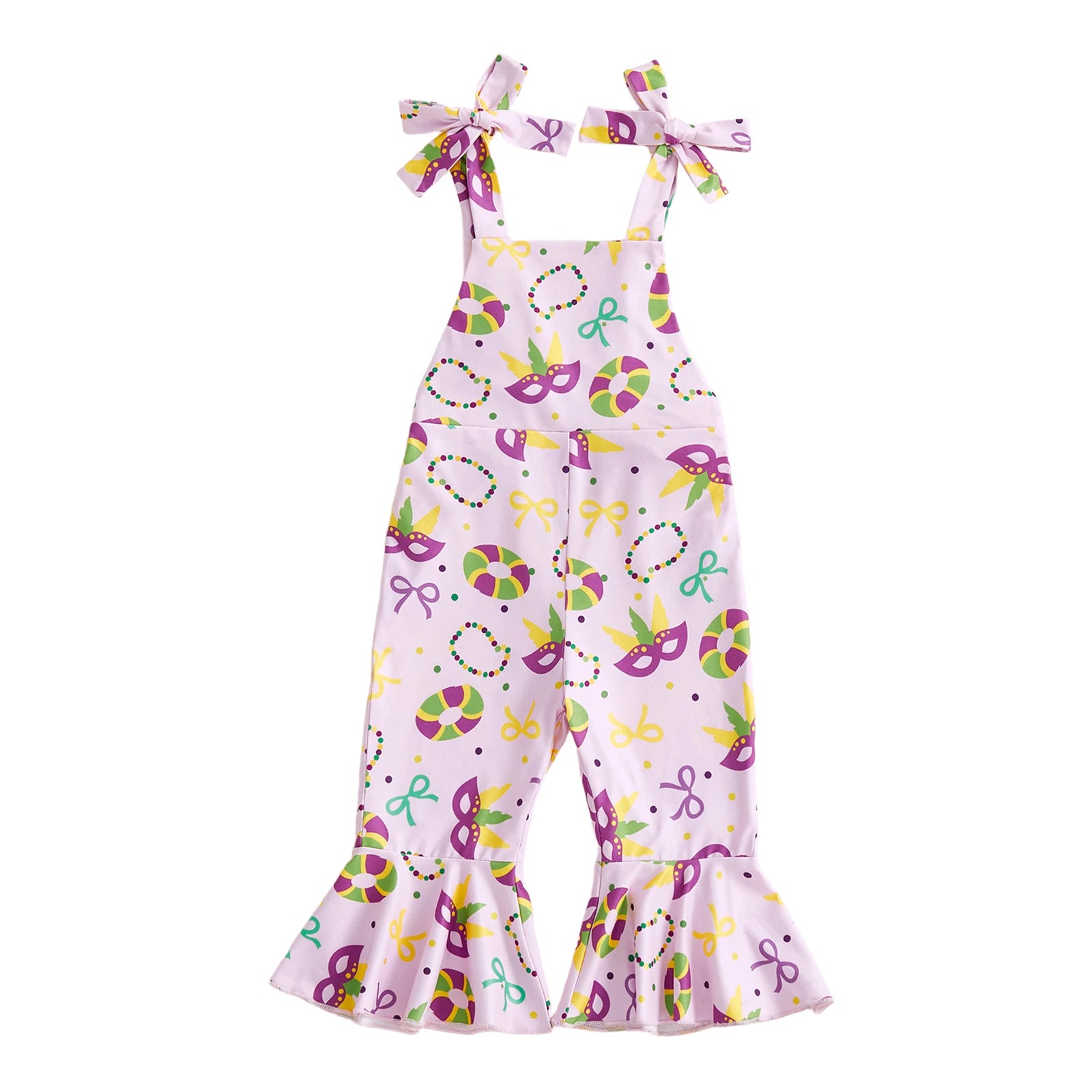 Infant Girls Romper with Printed Design Adjustable Spaghetti Straps and Stylish Bell Bottom Overalls