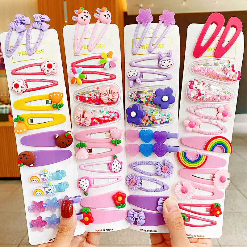 12PCS/Set New Girls Cute Colorful Cartoon Flower Hairpins Children Kids Lovely Hair Clips Barrettes Fashion Hair Accessories