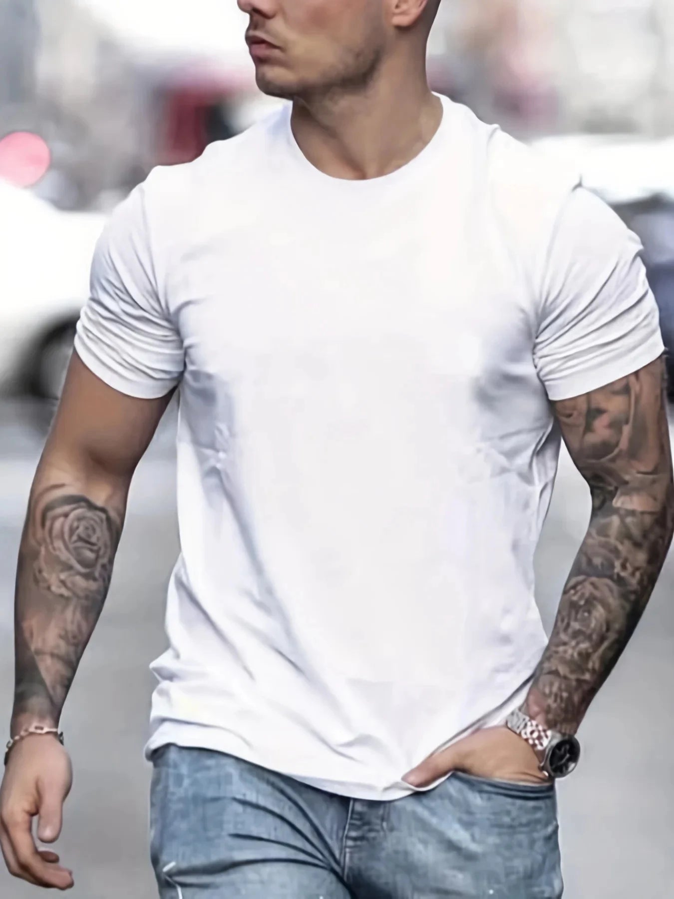 Men's Summer Loose Size 100% Cotton Freedom Graph Print Casual Slim Fit Round Neck T-shirt
