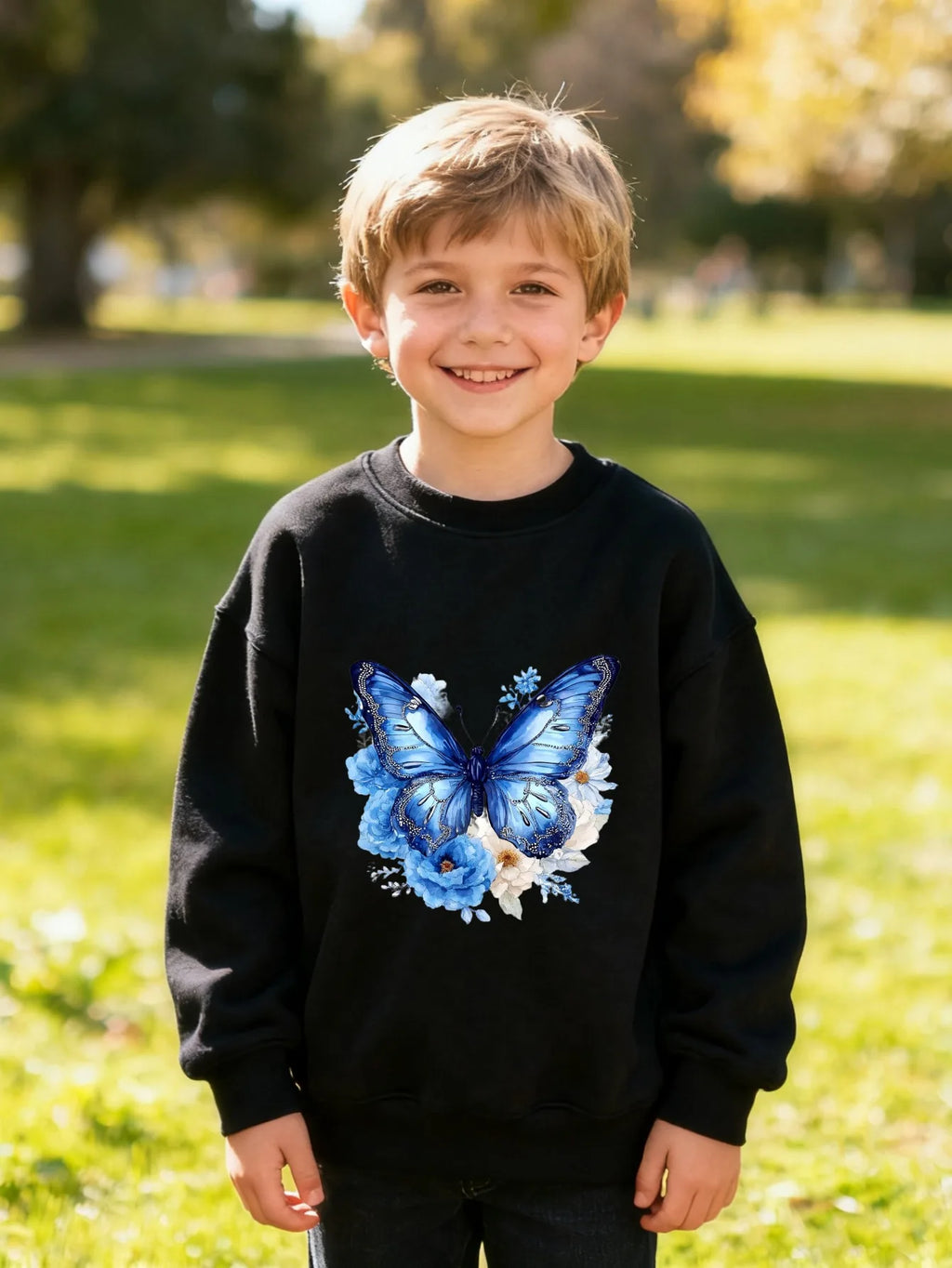 Kids Children's Cotton Sweatshirt Butterfly Floral Wing Pattern for Boys Girls Nature Inspired Style
