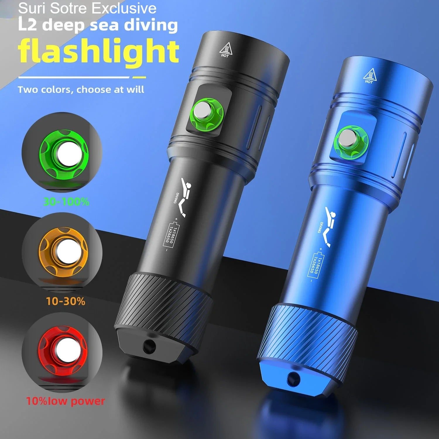 Professional diving L2-2000LM LED diving flashlight super bright IPX8 waterproof flashlight underwater 200M fishing flashlight