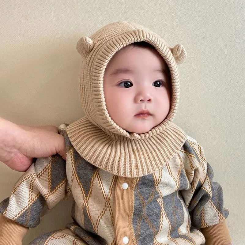 Winter Knit Hat for Baby Cute Cartoon One Piece Scarf Cap Kids Thickened Warm Ear Protection Woolen Beanies Caps