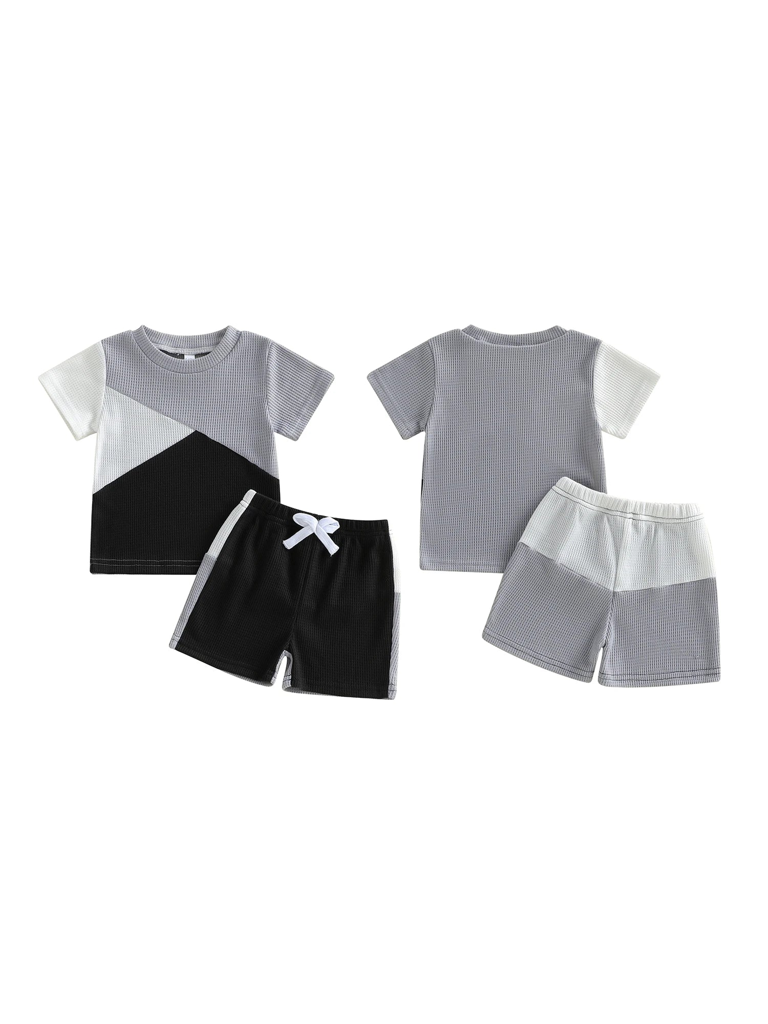 Boys Summer Outfit Short Sleeve T-shirt and Shorts Set with Vibrant Color Blocking Design Elastic Waistband for Comfort