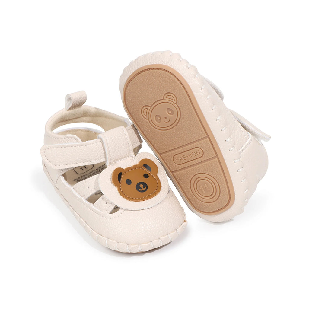 Adorable Unisex Infant Sandals with Bear Design and Easy Hook-Loop Closure for First Steps - Comfy Baby Shoes for Summer Walks