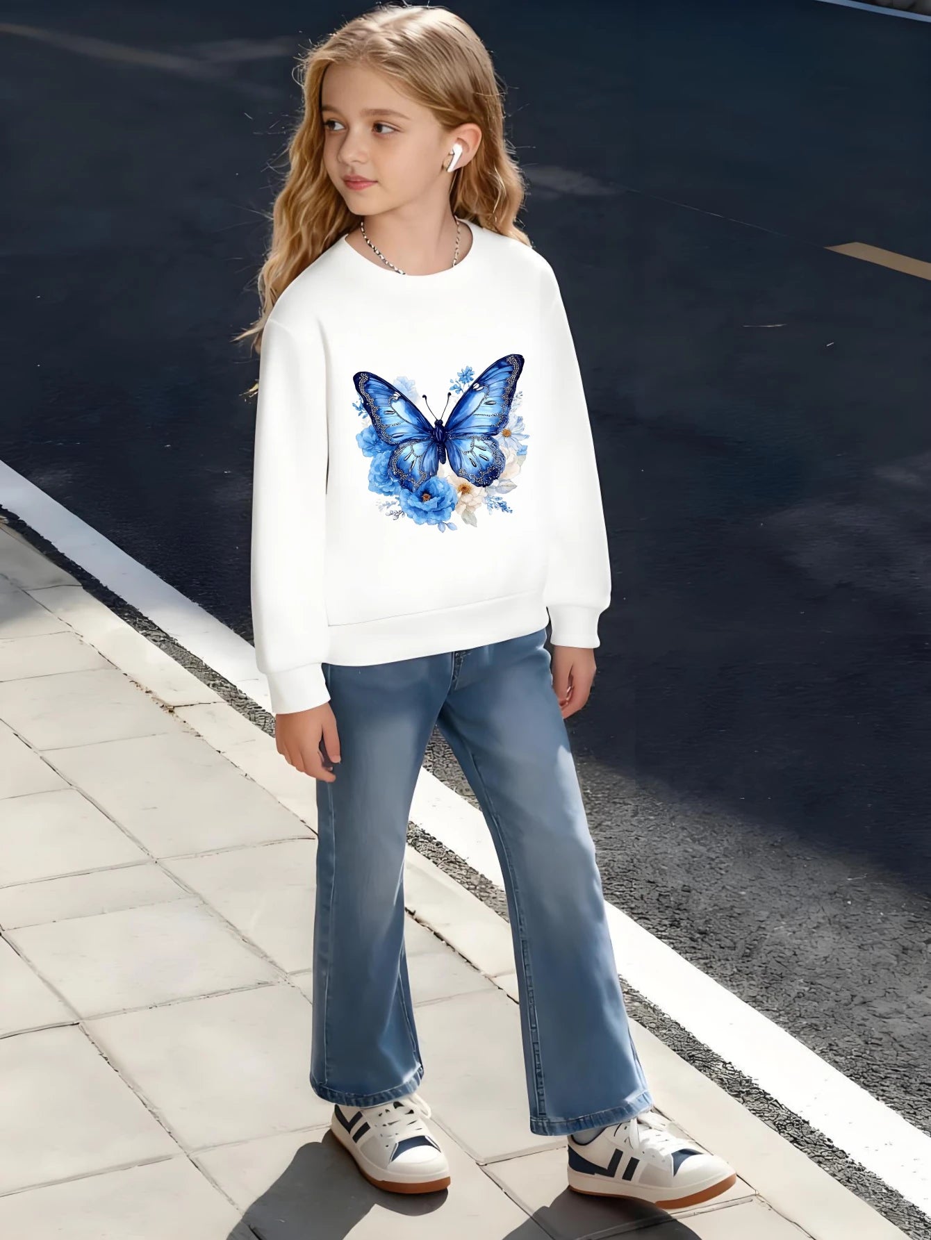 Kids Children's Cotton Sweatshirt Butterfly Floral Wing Pattern for Boys Girls Nature Inspired Style