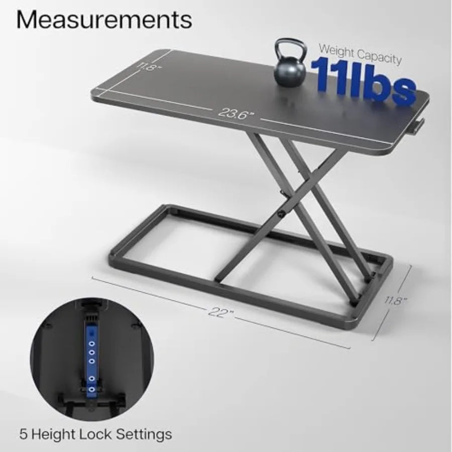 sit-stand workstation: 24-inch single-top scissors lift keyboard and mouse riser, height adjustable laptop desk, blac