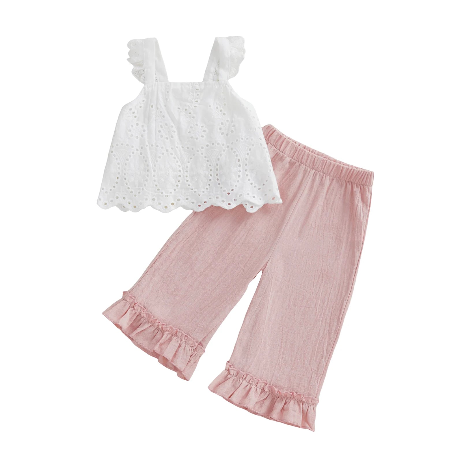 Adorable Baby Girls Summer Outfit Comfortable Cotton Blend Sleeveless Top and Elastic Waist Pants 2 Piece Set with Bow Detail