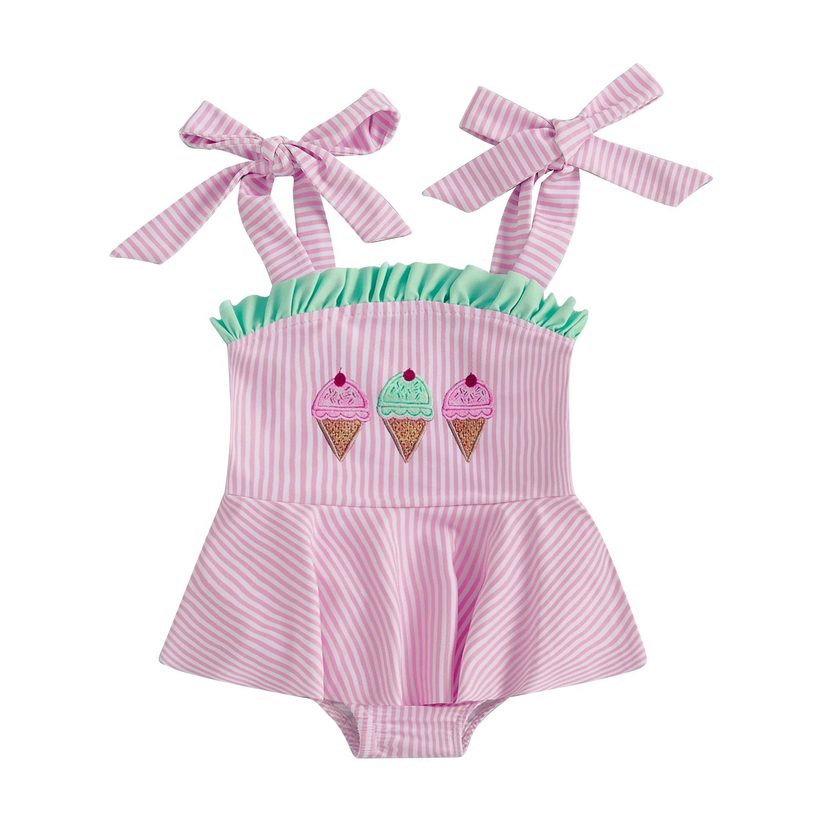 Toddler Girl  Swimsuit Floral Print Ruffle Trim Adjustable Straps Baby Girl Swimwear Beachwear Bathing Suit