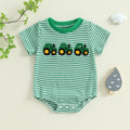 Summer Baby Girls Boys Rompers Waffle Truck Embroidery Stripe Short Sleeve Jumpsuits