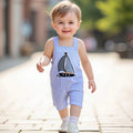 Baby Boys Sleeveless Romper with Nautical Sailboat Patch and Striped Overalls for Summer Beach Outings