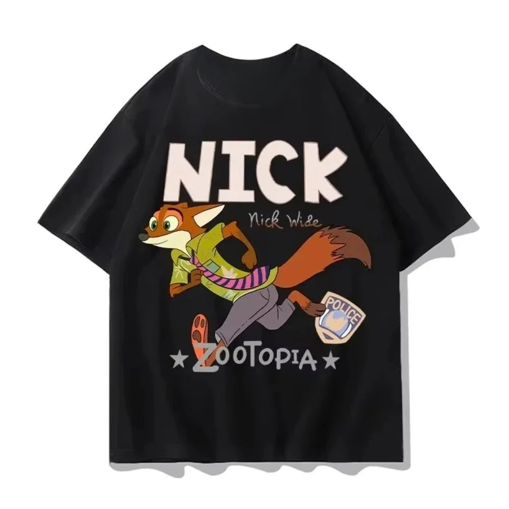 Disney Summer New Zootopia Judy Hopps Officer Rabbit Comic Book Patterns Disney Cartoon Fashion 3D T-Shirt Y2k Mens Clothing