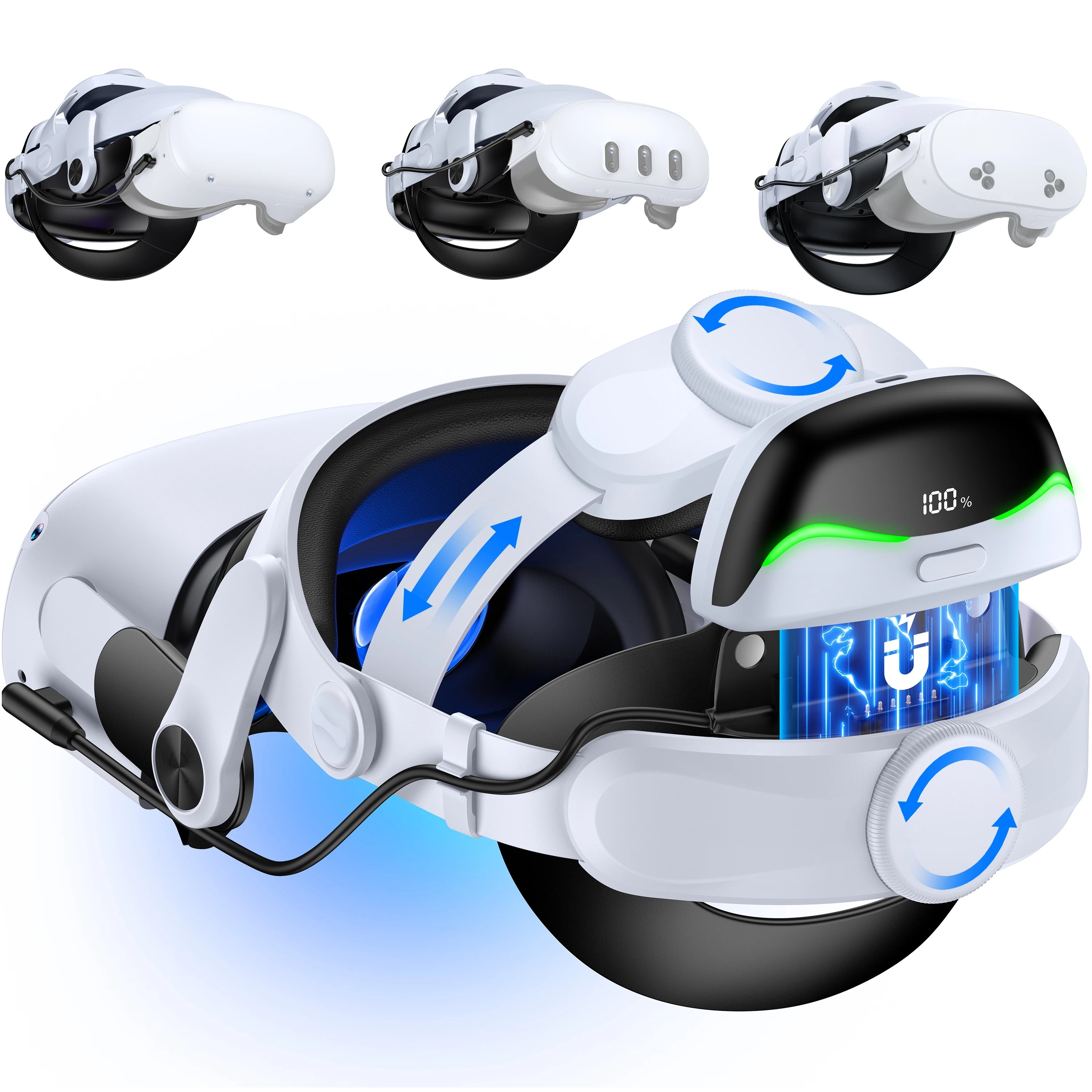 Enhanced Headband for Meta Quest 2 & Quest 3 VR – Adjustable & Extended Battery Power/Battery Charging Station